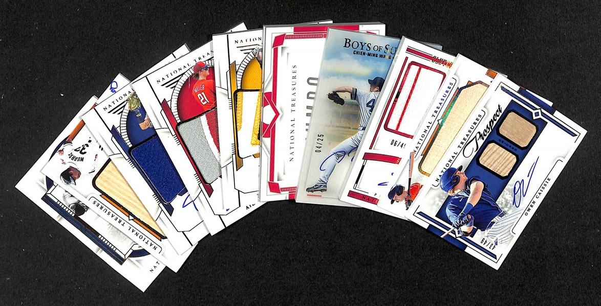 Lot of (10) 2024 Panini High End Serial Numbered Baseball Cards w. Owen Caissie, Mac Horvath, Starlyn Caba, Chien-Ming Wang, Termarr Johnson, Aidan Miller, Drew Gilbert, Eddie Murray, and Joe DiMaggio
