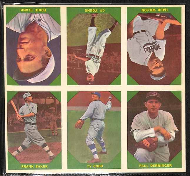 1960 Fleer Baseball Greats Uncut Sheet Panel (6 Cards) - Ty Cobb, Cy Young, Frank Home Run Baker, Eddie Plank, Paul Derringer, & Hack Wilson! 