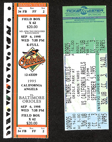 September 6, 1995 Used/Stamped Orioles Game Ticket - Ripken Breaks Iron Man Streak