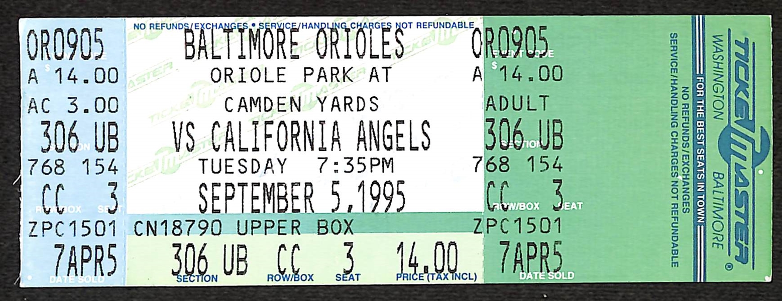 September 6, 1995 Used/Stamped Orioles Game Ticket - Ripken Breaks Iron Man Streak