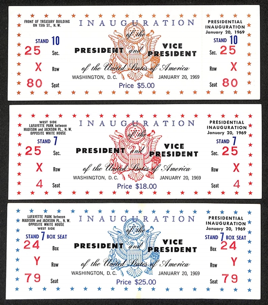 Lot of (3) 1969 World Series Complete Game Tickets & (3) 1969 Presidential Inaguration Complete Tickets