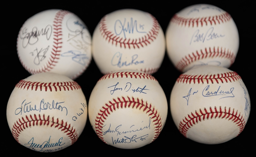 Lot of (6) Multi-Signature Baseballs w. Multiple Hall of Famers inc. Ryne Sandburg, Steve Carlton, +(JSA Auction Letter)