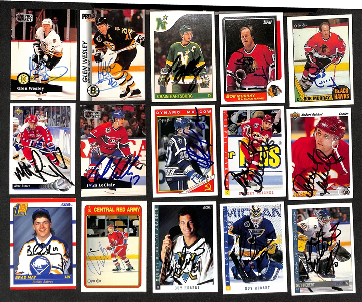 (375+) Signed Hockey Cards w. Martin Brodeur, Scott Stevens, (2) Nicklas Lidstrom, Theoren Fleury, + (JSA Auction Letter)