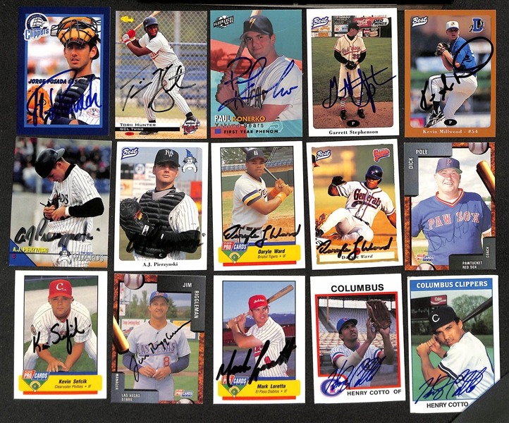 Lot of (400+) Signed Mostly Minor League Baseball Cards w. Jorge Posada, Torri Hunter, Paul Konerko, +(JSA Auction Letter)