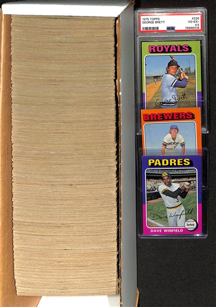 1975 Topps Baseball Partial Set - Includes Approx 450 of 660 Cards w. George Brett PSA 4.5, Yount, Winfield
