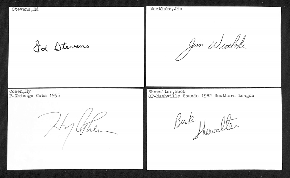 (375+) Mostly Minor League Signed Index Cards w. Roy Halladay, Bob Alexander, Jerry Witte, Al Brown, +(JSA Auction Letter)