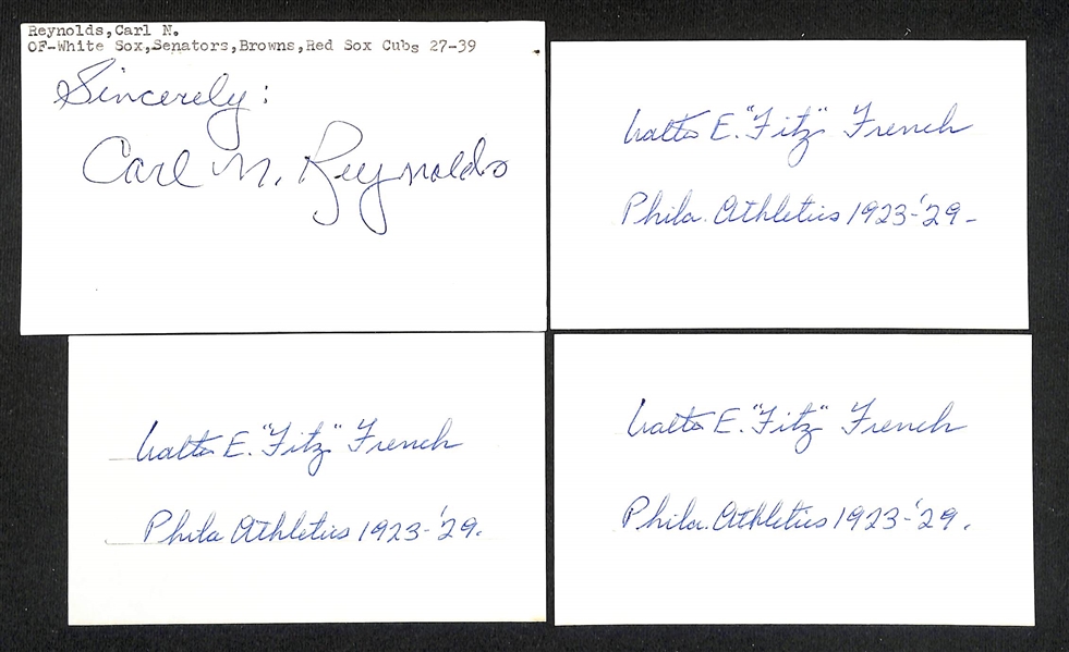 (45) Signed 1912-1930s Baseball Index Cards w. Edwin Eddie Miller, Joe Riggert, M.M. Meixell, JoJo White, +(JSA Auction Letter)