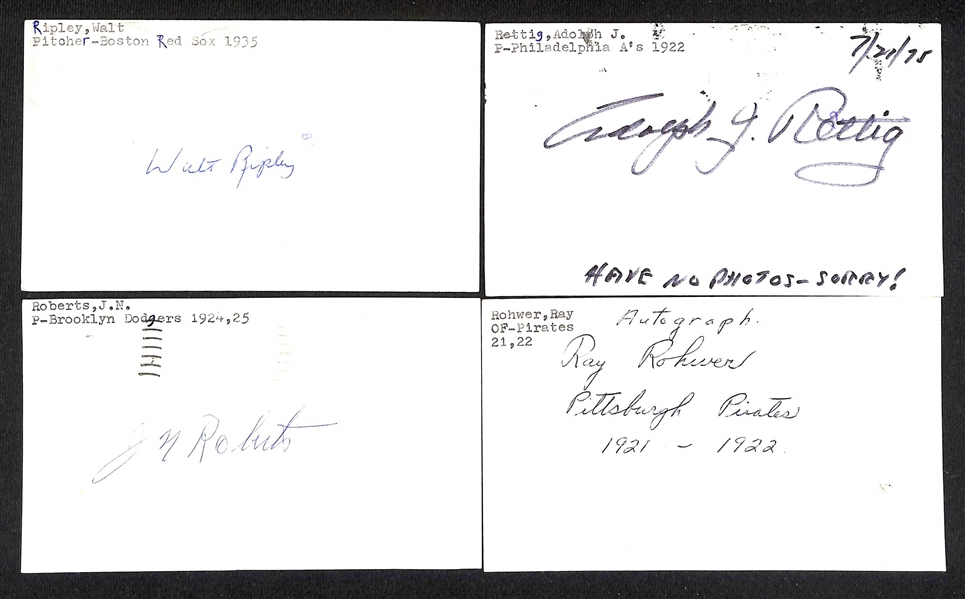 (45) Signed 1912-1930s Baseball Index Cards w. Edwin Eddie Miller, Joe Riggert, M.M. Meixell, JoJo White, +(JSA Auction Letter)