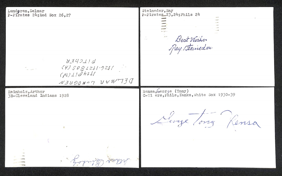 (45) Signed 1912-1930s Baseball Index Cards w. Edwin Eddie Miller, Joe Riggert, M.M. Meixell, JoJo White, +(JSA Auction Letter)