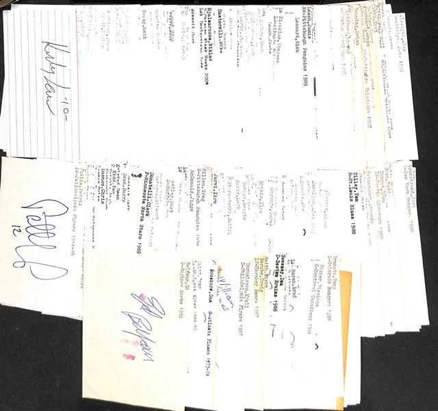 (300+) Signed Hockey Index Cards w. Ed Belfour, Bobby Hull, Trevor Linden, Tony Twist, +(JSA Auction Letter)