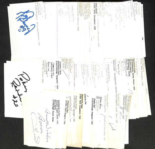 (300+) Signed Hockey Index Cards w. Bobby Hull, Jim Craig, Parker MacDonald, Tony Granato, +(JSA Auction Letter)
