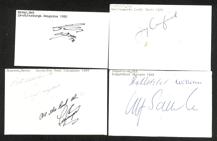 (300+) Signed Hockey Index Cards w. Bobby Hull, Jim Craig, Parker MacDonald, Tony Granato, +(JSA Auction Letter)