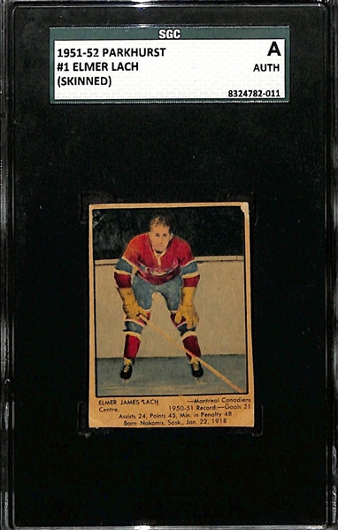 1951-52 Parkhurst Hockey Elmer Lach (Canadians) #1 (HOF) Graded SGC Authentic (Skinned)