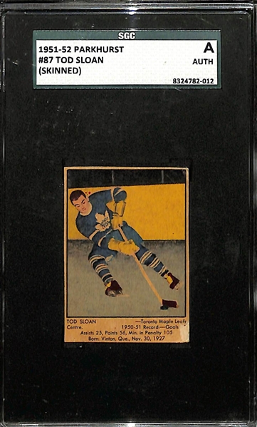 1951-52 Parkhurst Hockey Tod Sloan (Maple Leafs) Rookie Card #10 Graded SGC Authentic (Skinned)