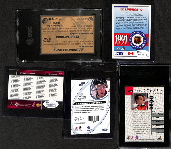 (5) Autographed Hockey Cards - Gordie Howe, Eric Lindros, Steve Yzerman, Simon Gagne, & Paul Coffey 
