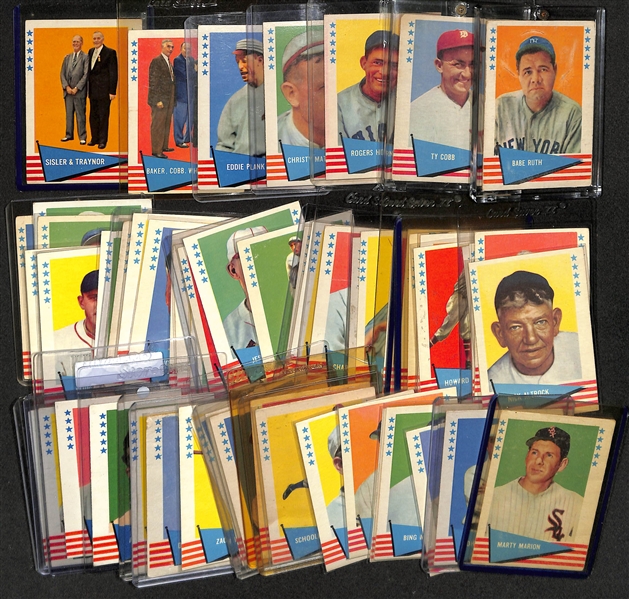 Lot of (58) Different 1961 Fleer Baseball Cards w. Babe Ruth & Ty Cobb