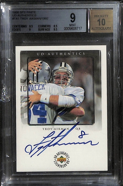 Lot of (12) Graded Football Cards w. Troy Aikman Auto, Ezekiel Elliott Auto, Tom Brady