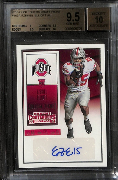 Lot of (12) Graded Football Cards w. Troy Aikman Auto, Ezekiel Elliott Auto, Tom Brady