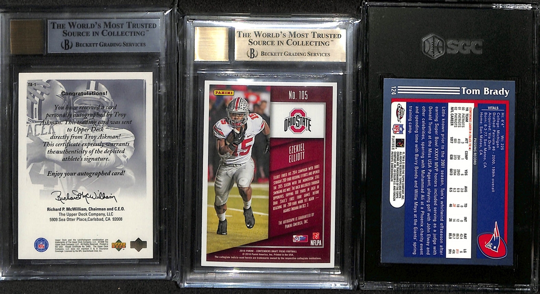 Lot of (12) Graded Football Cards w. Troy Aikman Auto, Ezekiel Elliott Auto, Tom Brady