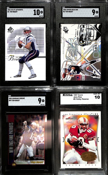 Lot of (8) Graded Football Cards inc. 2000 Playoff Momentum Kurt Warner Autograph (BGS 9) (10 Auto), 2000 Donruss Preferred Junior Seau Autograph (BGS 8.5), +