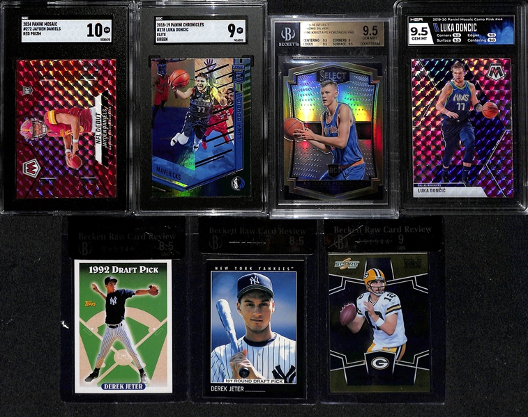 Lot of (7) Graded Sports Cards inc. 2024 Mosaic Jayden Daniels Red Rookie (SGC 10), 2018-19 Chronicles Luka Doncic Green Rookie (SGC 9), +