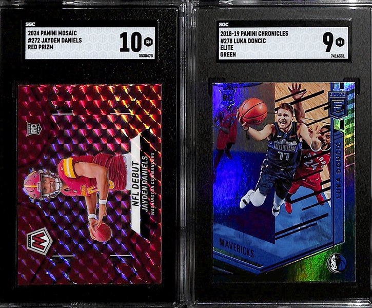 Lot of (7) Graded Sports Cards inc. 2024 Mosaic Jayden Daniels Red Rookie (SGC 10), 2018-19 Chronicles Luka Doncic Green Rookie (SGC 9), +