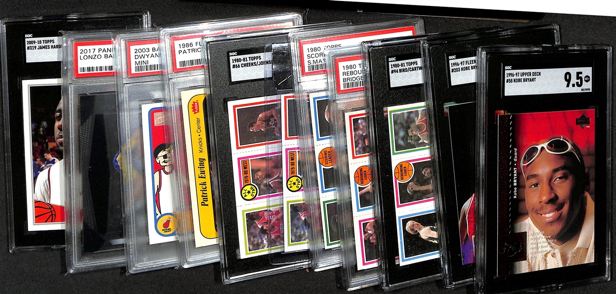 Lot of (11) Graded Basketball Rookie Cards inc. 1996-97 Upper Deck Kobe Bryant (SGC 9.5), 1996-97 Fleer Kobe Bryant (SGC 8), (3) 1980-81 Topps Larry Bird (SGC 5 + PSA 5 + PSA 6), +