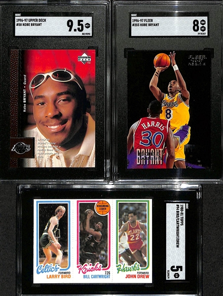 Lot of (11) Graded Basketball Rookie Cards inc. 1996-97 Upper Deck Kobe Bryant (SGC 9.5), 1996-97 Fleer Kobe Bryant (SGC 8), (3) 1980-81 Topps Larry Bird (SGC 5 + PSA 5 + PSA 6), +