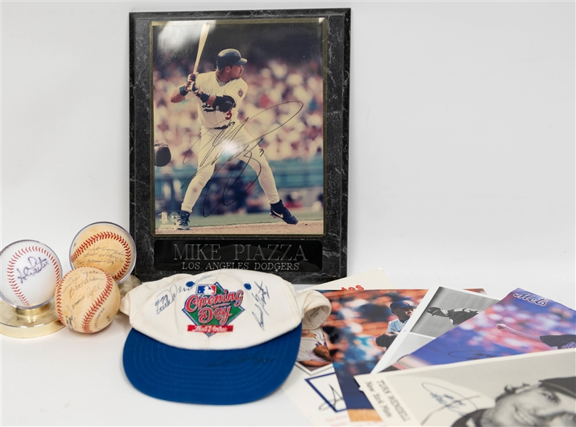 Lot of (8) Signed Baseball Memorabilia w. Rickey Henderson, Mike Piazza, Al Leiter, Rick Reed, Turk Wendell, +(JSA Auction Letter)