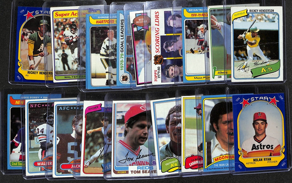 Lot of (20) Late-1970's to Early-1980's Sports Cards w. Rickey Henderson, Joe Montana, Bryan Trottier, Wayne Gretzky