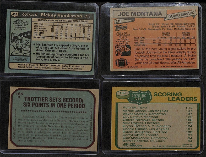 Lot of (20) Late-1970's to Early-1980's Sports Cards w. Rickey Henderson, Joe Montana, Bryan Trottier, Wayne Gretzky