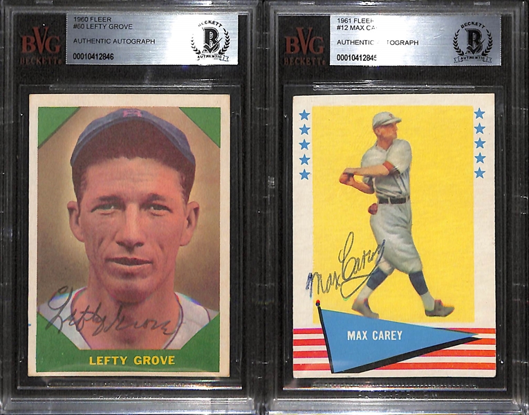 (2) Signed Vintage HOFer Cards - 1960 Fleer Lefty Grove & 1961 Fleer Max Carey (Both Beckett Authenticated/Slabbed)