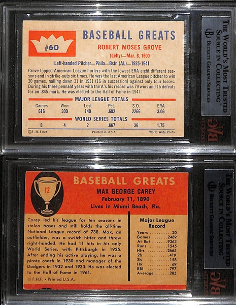 (2) Signed Vintage HOFer Cards - 1960 Fleer Lefty Grove & 1961 Fleer Max Carey (Both Beckett Authenticated/Slabbed)