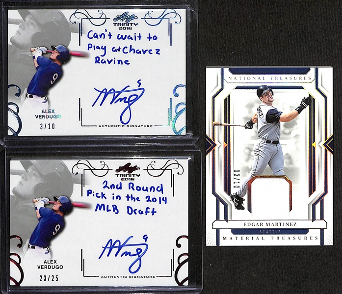 Lot of (21) 2016 Leaf Trinity and 2024 Panini National Treasures Baseball Cards w. Luisangel Acuna, Rhett Lowder, Alex Verdugo, Edgar Martinez 