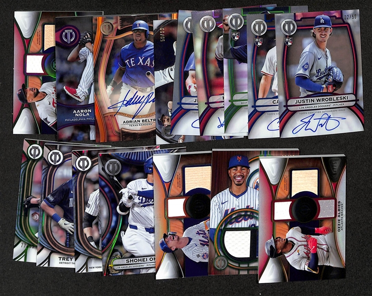 Lot of (17) 2025 Topps Tribute Baseball Cards w. Autographs, Patches (some with holographic stamp), #ed and base cards