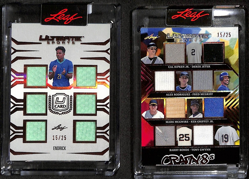 Lot of (4) 2024 Leaf Ultimate Sports Multi-Sport #ed Patches and Autographs w. Endrick, Barry Bonds, Tom Glavine, Johnny Bench