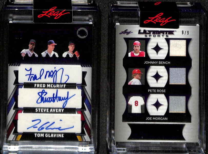 Lot of (4) 2024 Leaf Ultimate Sports Multi-Sport #ed Patches and Autographs w. Endrick, Barry Bonds, Tom Glavine, Johnny Bench