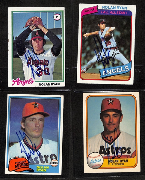 (4) Nolan Ryan Signed Baseball Cards + (JSA Auction Letter)