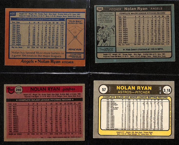 (4) Nolan Ryan Signed Baseball Cards + (JSA Auction Letter)
