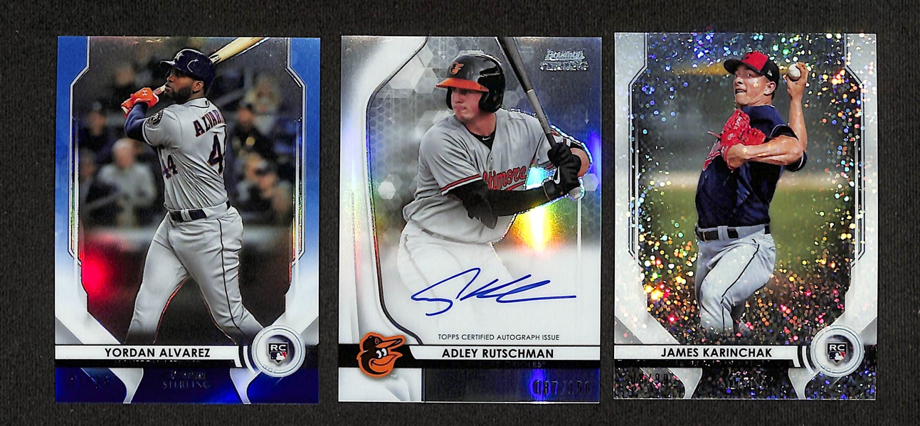 Lot of (12) 2020 Bowman Sterling w. Yordan Alverez RC #/25, Adley Rutschman Auto #150, James Karinchak RC, (2) 2020 Panini Absolute Auto Relics #/125, & (2) 2020 Panini Immaculate Collection...