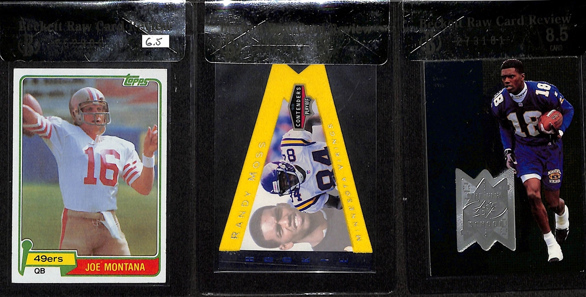 Lot of (6) Beckett BGS Raw Graded Football Rookie Cards w. Joe Montana & Randy Moss
