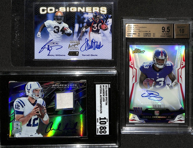 Lot of (31) Various Autographed Football Rookie Raw & Graded Ricky Williams, Andrew Luck, Odell Bekham Jr