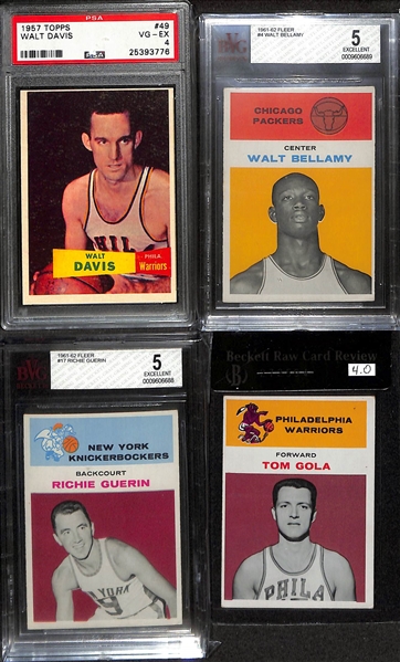1957 Topps Basketball Walt Davis PSA 4, & (3) 1961 Fleer Basketball Graded Cards