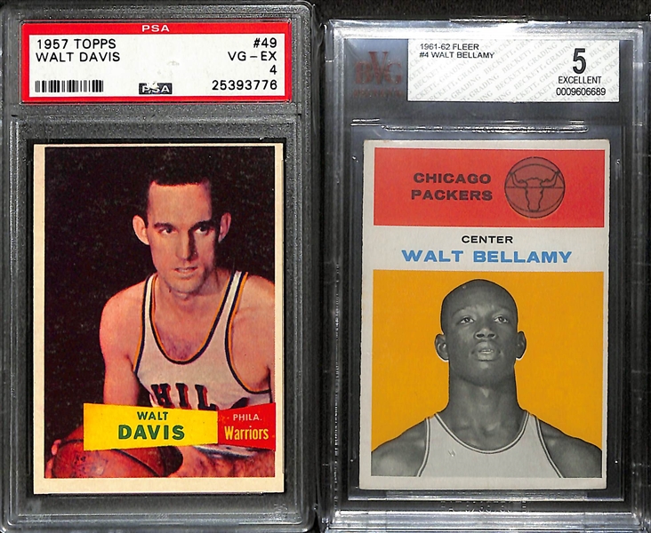 1957 Topps Basketball Walt Davis PSA 4, & (3) 1961 Fleer Basketball Graded Cards
