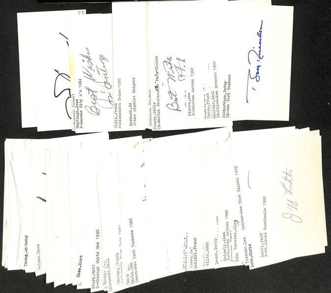 Lot of (200+) Signed Baseball Index Cards w. Bobby Richardson, Paul Molitor, + (JSA Auction Letter)