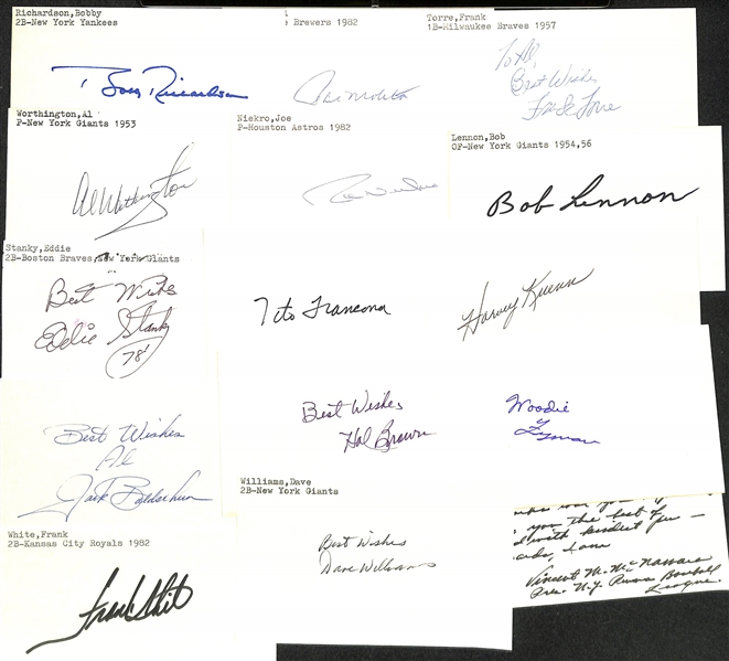 Lot of (200+) Signed Baseball Index Cards w. Bobby Richardson, Paul Molitor, + (JSA Auction Letter)