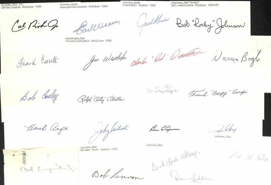 Lot of (225+) Signed Baseball Index Cards w. Cal Ripken Jr., Earl Weaver, Jack Morris, Bob Rocky Johnson, +(JSA Auction Letter)