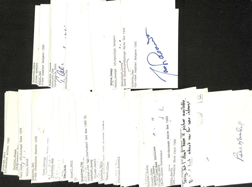 Lot of (250+) Signed Baseball Index Cards w. Tom LaSorda, Jim Leyland, Jerry Reinsdorf, Bob Turley, +(JSA Auction Letter)