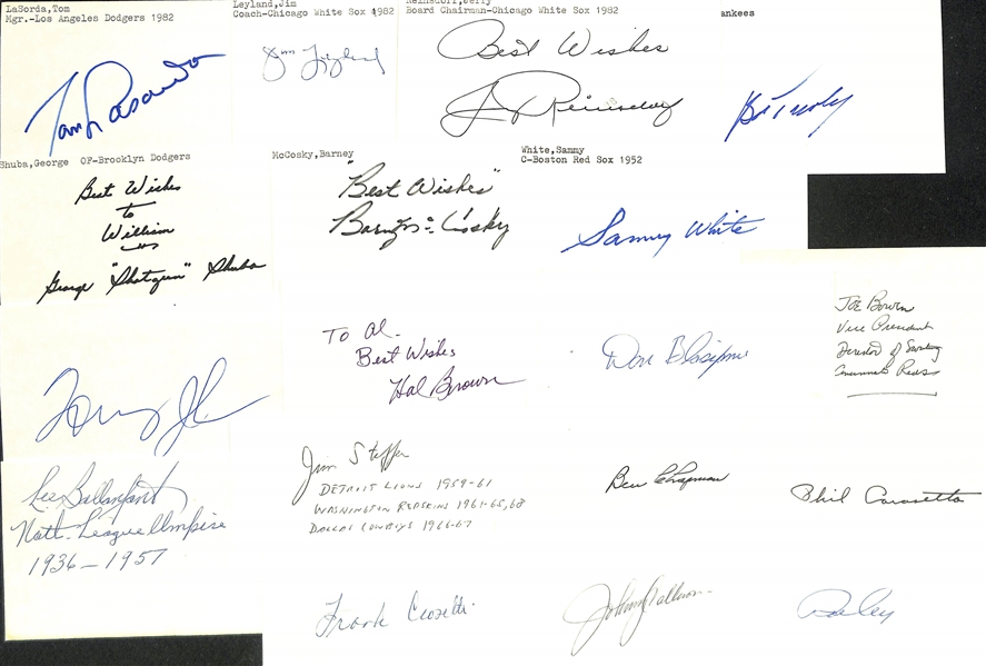 Lot of (250+) Signed Baseball Index Cards w. Tom LaSorda, Jim Leyland, Jerry Reinsdorf, Bob Turley, +(JSA Auction Letter)
