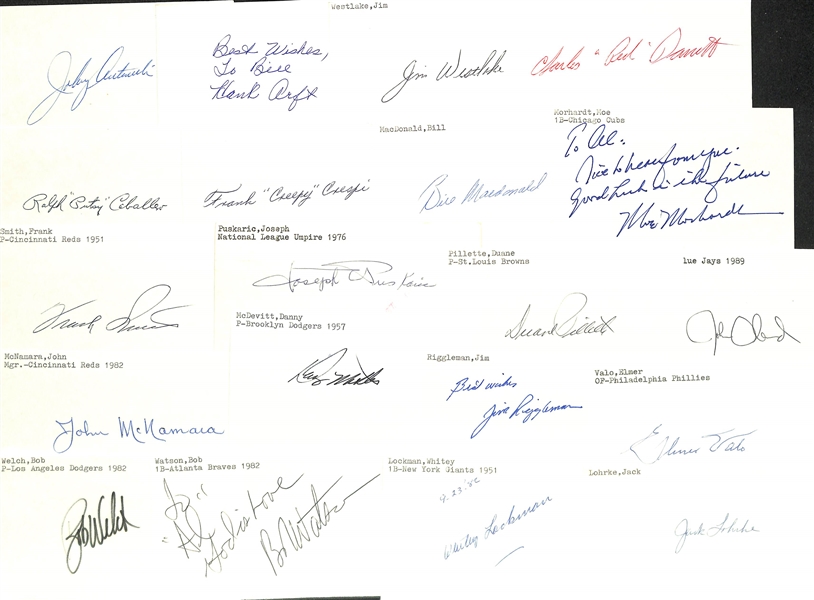 Lot of (250+) Signed Baseball Index Cards w. Tom LaSorda, Jim Leyland, Jerry Reinsdorf, Bob Turley, +(JSA Auction Letter)
